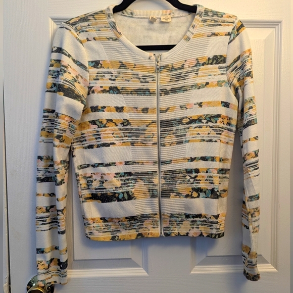 Anthropologie | Moth Floral Striped Zip-Up Cardigan XS - Picture 1 of 12